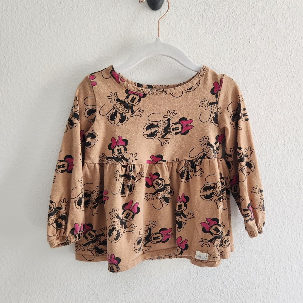 Baby Gap Disney Minnie Mouse Tan Peplum Long Sleeve Top Organic Cotton size 2T - Picture 1 of 5